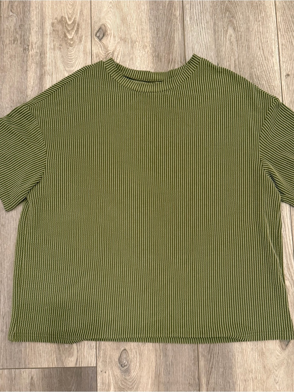 Olive Green Ribbed Short-Sleeve Women's Top